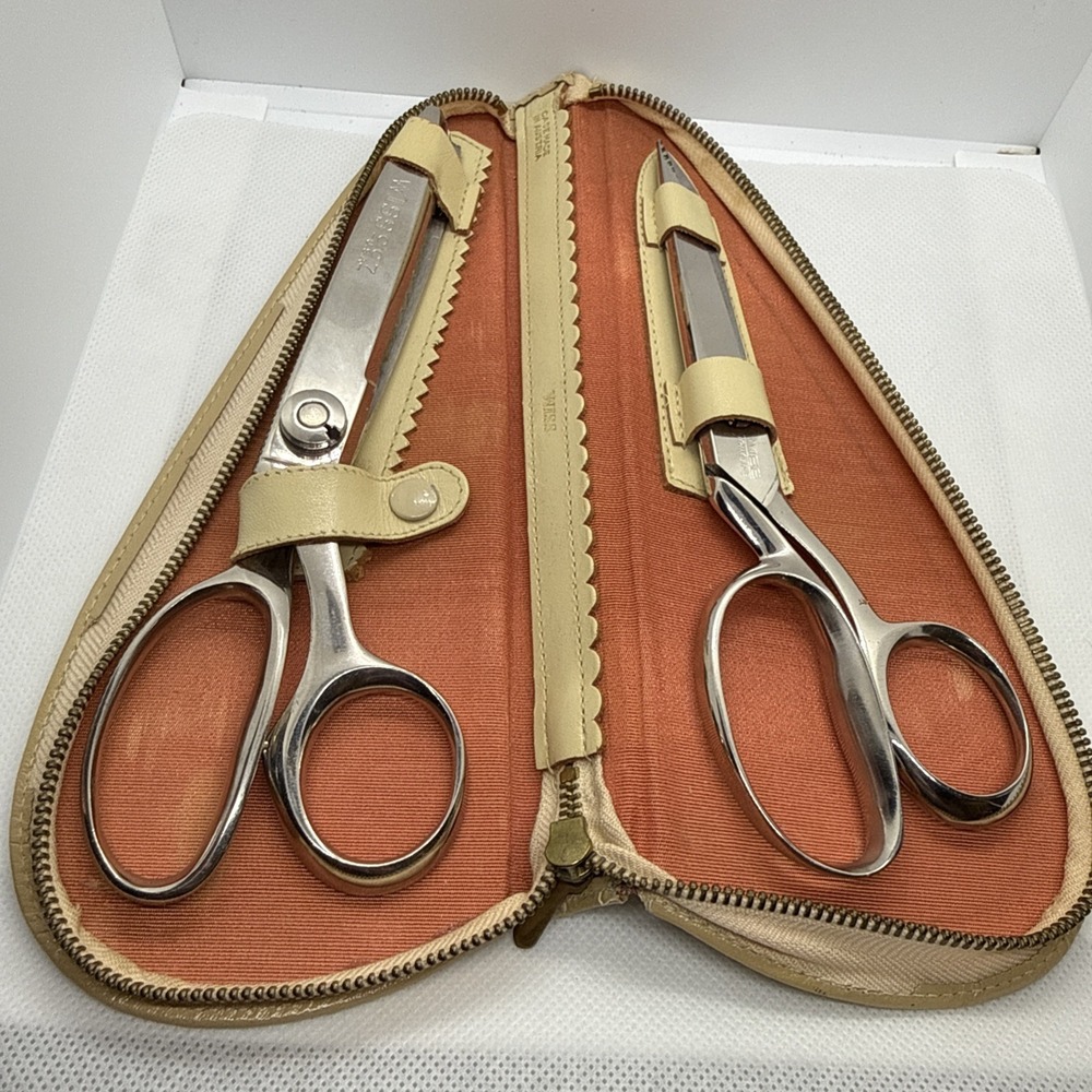 Vintage WISS Trimline Scissors Set Pinking Shears Case USA 4127 CC7